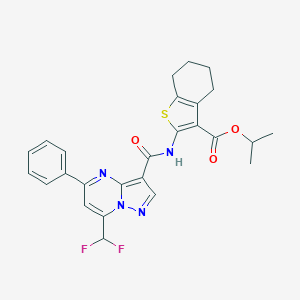 molecular formula C26H24F2N4O3S B453100 Isopropyl 2-({[7-(difluoromethyl)-5-phenylpyrazolo[1,5-a]pyrimidin-3-yl]carbonyl}amino)-4,5,6,7-tetrahydro-1-benzothiophene-3-carboxylate 