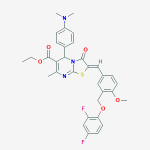 molecular formula C33H31F2N3O5S B453114 ethyl 2-{3-[(2,4-difluorophenoxy)methyl]-4-methoxybenzylidene}-5-[4-(dimethylamino)phenyl]-7-methyl-3-oxo-2,3-dihydro-5H-[1,3]thiazolo[3,2-a]pyrimidine-6-carboxylate 