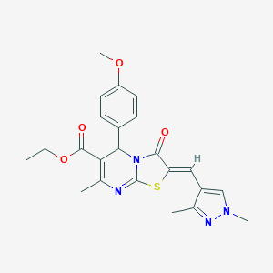 molecular formula C23H24N4O4S B453124 ethyl 2-[(1,3-dimethyl-1H-pyrazol-4-yl)methylene]-5-(4-methoxyphenyl)-7-methyl-3-oxo-2,3-dihydro-5H-[1,3]thiazolo[3,2-a]pyrimidine-6-carboxylate 