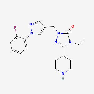 molecular formula C19H23FN6O B4531250 4-ethyl-2-{[1-(2-fluorophenyl)-1H-pyrazol-4-yl]methyl}-5-(4-piperidinyl)-2,4-dihydro-3H-1,2,4-triazol-3-one hydrochloride 