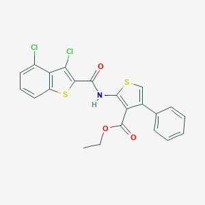 molecular formula C22H15Cl2NO3S2 B453127 Ethyl 2-{[(3,4-dichloro-1-benzothien-2-yl)carbonyl]amino}-4-phenyl-3-thiophenecarboxylate 