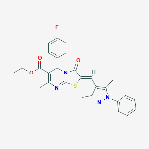 ethyl 2-[(3,5-dimethyl-1-phenyl-1H-pyrazol-4-yl)methylene]-5-(4-fluorophenyl)-7-methyl-3-oxo-2,3-dihydro-5H-[1,3]thiazolo[3,2-a]pyrimidine-6-carboxylate