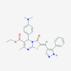 ethyl 5-[4-(dimethylamino)phenyl]-7-methyl-3-oxo-2-[(3-phenyl-1H-pyrazol-4-yl)methylene]-2,3-dihydro-5H-[1,3]thiazolo[3,2-a]pyrimidine-6-carboxylate