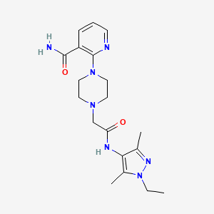 molecular formula C19H27N7O2 B4531302 2-(4-{2-[(1-ethyl-3,5-dimethyl-1H-pyrazol-4-yl)amino]-2-oxoethyl}piperazin-1-yl)nicotinamide 