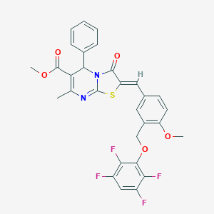 molecular formula C30H22F4N2O5S B453134 methyl (2Z)-2-{4-methoxy-3-[(2,3,5,6-tetrafluorophenoxy)methyl]benzylidene}-7-methyl-3-oxo-5-phenyl-2,3-dihydro-5H-[1,3]thiazolo[3,2-a]pyrimidine-6-carboxylate 