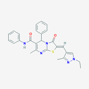 molecular formula C27H25N5O2S B453137 2-[(1-ethyl-3-methyl-1H-pyrazol-4-yl)methylene]-7-methyl-3-oxo-N,5-diphenyl-2,3-dihydro-5H-[1,3]thiazolo[3,2-a]pyrimidine-6-carboxamide 