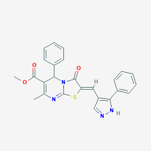 methyl (2Z)-7-methyl-3-oxo-5-phenyl-2-[(3-phenyl-1H-pyrazol-4-yl)methylidene]-2,3-dihydro-5H-[1,3]thiazolo[3,2-a]pyrimidine-6-carboxylate