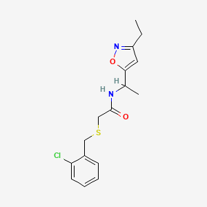 molecular formula C16H19ClN2O2S B4531401 2-[(2-chlorobenzyl)thio]-N-[1-(3-ethylisoxazol-5-yl)ethyl]acetamide 