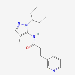 molecular formula C17H24N4O B4531410 N-[1-(1-ethylpropyl)-4-methyl-1H-pyrazol-5-yl]-3-(3-pyridinyl)propanamide hydrochloride 