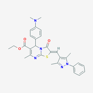 ethyl 5-[4-(dimethylamino)phenyl]-2-[(3,5-dimethyl-1-phenyl-1H-pyrazol-4-yl)methylene]-7-methyl-3-oxo-2,3-dihydro-5H-[1,3]thiazolo[3,2-a]pyrimidine-6-carboxylate