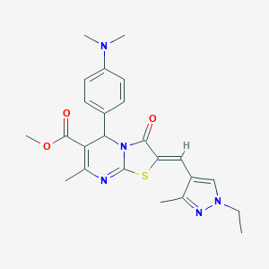 molecular formula C24H27N5O3S B453145 methyl (2Z)-5-[4-(dimethylamino)phenyl]-2-[(1-ethyl-3-methyl-1H-pyrazol-4-yl)methylidene]-7-methyl-3-oxo-2,3-dihydro-5H-[1,3]thiazolo[3,2-a]pyrimidine-6-carboxylate 