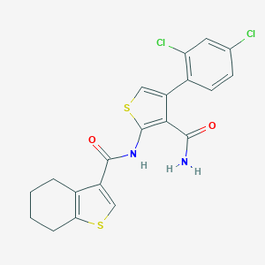 molecular formula C20H16Cl2N2O2S2 B453149 N-[3-carbamoyl-4-(2,4-dichlorophenyl)thiophen-2-yl]-4,5,6,7-tetrahydro-1-benzothiophene-3-carboxamide 