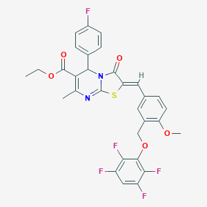 ETHYL 5-(4-FLUOROPHENYL)-2-((Z)-1-{4-METHOXY-3-[(2,3,5,6-TETRAFLUOROPHENOXY)METHYL]PHENYL}METHYLIDENE)-7-METHYL-3-OXO-5H-[1,3]THIAZOLO[3,2-A]PYRIMIDINE-6(3H)-CARBOXYLATE