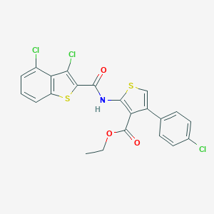 molecular formula C22H14Cl3NO3S2 B453152 Ethyl 4-(4-chlorophenyl)-2-{[(3,4-dichloro-1-benzothien-2-yl)carbonyl]amino}thiophene-3-carboxylate 