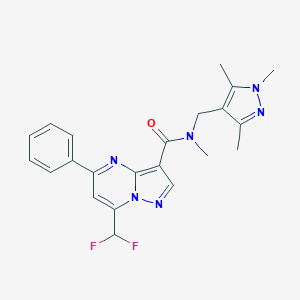 molecular formula C22H22F2N6O B453153 7-(difluoromethyl)-N-methyl-5-phenyl-N-[(1,3,5-trimethyl-1H-pyrazol-4-yl)methyl]pyrazolo[1,5-a]pyrimidine-3-carboxamide 
