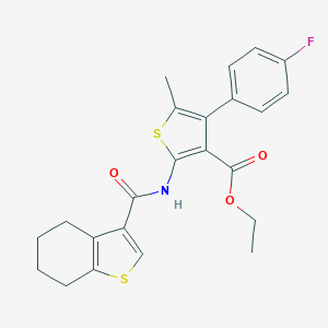 molecular formula C23H22FNO3S2 B453158 Ethyl 4-(4-fluorophenyl)-5-methyl-2-[(4,5,6,7-tetrahydro-1-benzothiophen-3-ylcarbonyl)amino]thiophene-3-carboxylate 
