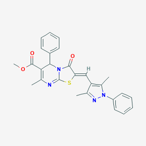 molecular formula C27H24N4O3S B453161 methyl 2-[(3,5-dimethyl-1-phenyl-1H-pyrazol-4-yl)methylene]-7-methyl-3-oxo-5-phenyl-2,3-dihydro-5H-[1,3]thiazolo[3,2-a]pyrimidine-6-carboxylate 