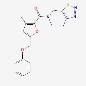 molecular formula C18H19N3O3S B4531623 N,3-dimethyl-N-[(4-methyl-1,2,3-thiadiazol-5-yl)methyl]-5-(phenoxymethyl)-2-furamide 