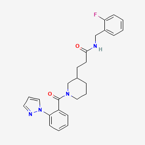 molecular formula C25H27FN4O2 B4531662 N-(2-fluorobenzyl)-3-{1-[2-(1H-pyrazol-1-yl)benzoyl]-3-piperidinyl}propanamide 