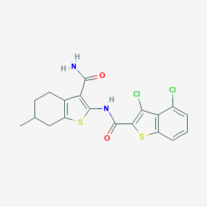molecular formula C19H16Cl2N2O2S2 B453179 N-(3-carbamoyl-6-methyl-4,5,6,7-tetrahydro-1-benzothiophen-2-yl)-3,4-dichloro-1-benzothiophene-2-carboxamide 