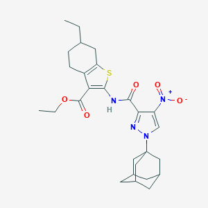 molecular formula C27H34N4O5S B453180 ethyl 2-[({1-(1-adamantyl)-4-nitro-1H-pyrazol-3-yl}carbonyl)amino]-6-ethyl-4,5,6,7-tetrahydro-1-benzothiophene-3-carboxylate 