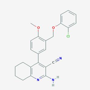 molecular formula C24H22ClN3O2 B453189 2-Amino-4-{3-[(2-chlorophenoxy)methyl]-4-methoxyphenyl}-5,6,7,8-tetrahydro-3-quinolinecarbonitrile 