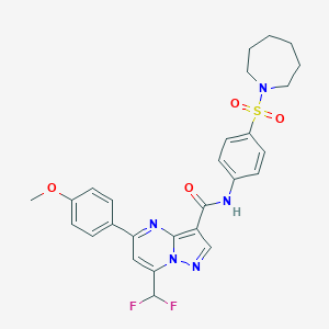 molecular formula C27H27F2N5O4S B453195 N-[4-(azepan-1-ylsulfonyl)phenyl]-7-(difluoromethyl)-5-(4-methoxyphenyl)pyrazolo[1,5-a]pyrimidine-3-carboxamide 