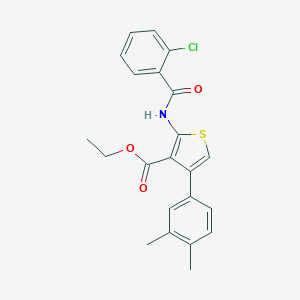 molecular formula C22H20ClNO3S B453202 Ethyl 2-[(2-chlorobenzoyl)amino]-4-(3,4-dimethylphenyl)-3-thiophenecarboxylate 