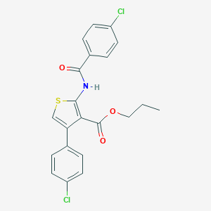 molecular formula C21H17Cl2NO3S B453210 Propyl 2-[(4-chlorobenzoyl)amino]-4-(4-chlorophenyl)-3-thiophenecarboxylate 