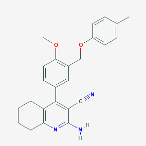 2-Amino-4-{4-methoxy-3-[(4-methylphenoxy)methyl]phenyl}-5,6,7,8-tetrahydro-3-quinolinecarbonitrile