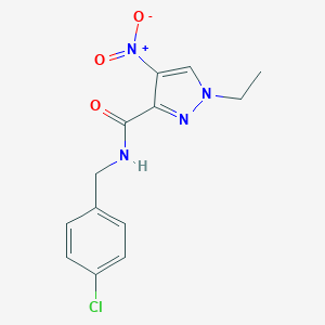 molecular formula C13H13ClN4O3 B453218 N-(4-chlorobenzyl)-1-ethyl-4-nitro-1H-pyrazole-3-carboxamide 