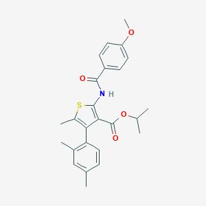 molecular formula C25H27NO4S B453224 Isopropyl 4-(2,4-dimethylphenyl)-2-[(4-methoxybenzoyl)amino]-5-methyl-3-thiophenecarboxylate 