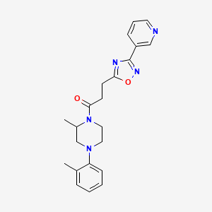 molecular formula C22H25N5O2 B4532395 2-methyl-4-(2-methylphenyl)-1-{3-[3-(3-pyridinyl)-1,2,4-oxadiazol-5-yl]propanoyl}piperazine trifluoroacetate 