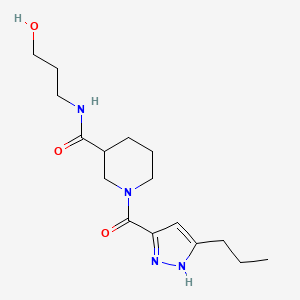 molecular formula C16H26N4O3 B4532417 N-(3-hydroxypropyl)-1-[(3-propyl-1H-pyrazol-5-yl)carbonyl]piperidine-3-carboxamide 