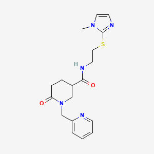 molecular formula C18H23N5O2S B4532451 N-{2-[(1-methyl-1H-imidazol-2-yl)thio]ethyl}-6-oxo-1-(2-pyridinylmethyl)-3-piperidinecarboxamide 
