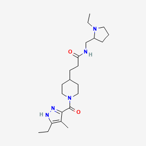 molecular formula C22H37N5O2 B4532512 3-{1-[(3-ethyl-4-methyl-1H-pyrazol-5-yl)carbonyl]-4-piperidinyl}-N-[(1-ethyl-2-pyrrolidinyl)methyl]propanamide 