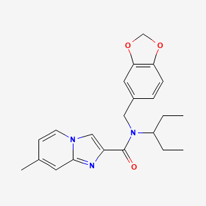 molecular formula C22H25N3O3 B4532518 N-(1,3-benzodioxol-5-ylmethyl)-N-(1-ethylpropyl)-7-methylimidazo[1,2-a]pyridine-2-carboxamide 