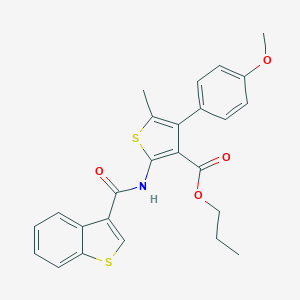 molecular formula C25H23NO4S2 B453259 Propyl 2-[(1-benzothien-3-ylcarbonyl)amino]-4-(4-methoxyphenyl)-5-methyl-3-thiophenecarboxylate 