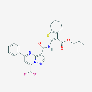 molecular formula C26H24F2N4O3S B453265 Propyl 2-({[7-(difluoromethyl)-5-phenylpyrazolo[1,5-a]pyrimidin-3-yl]carbonyl}amino)-4,5,6,7-tetrahydro-1-benzothiophene-3-carboxylate 