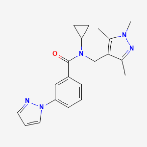 molecular formula C20H23N5O B4532679 N-cyclopropyl-3-(1H-pyrazol-1-yl)-N-[(1,3,5-trimethyl-1H-pyrazol-4-yl)methyl]benzamide 