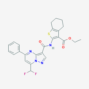 molecular formula C25H22F2N4O3S B453269 Ethyl 2-({[7-(difluoromethyl)-5-phenylpyrazolo[1,5-a]pyrimidin-3-yl]carbonyl}amino)-4,5,6,7-tetrahydro-1-benzothiophene-3-carboxylate 