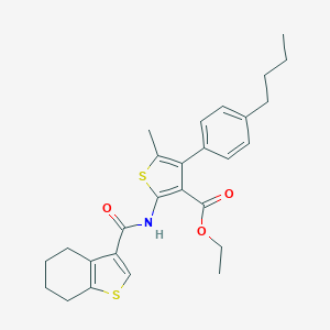 molecular formula C27H31NO3S2 B453271 Ethyl 4-(4-butylphenyl)-5-methyl-2-[(4,5,6,7-tetrahydro-1-benzothien-3-ylcarbonyl)amino]-3-thiophenecarboxylate 