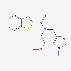 molecular formula C17H19N3O2S B4532719 N-(2-methoxyethyl)-N-[(1-methyl-1H-pyrazol-4-yl)methyl]-1-benzothiophene-2-carboxamide 