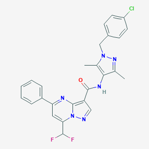 molecular formula C26H21ClF2N6O B453291 N-[1-(4-chlorobenzyl)-3,5-dimethyl-1H-pyrazol-4-yl]-7-(difluoromethyl)-5-phenylpyrazolo[1,5-a]pyrimidine-3-carboxamide 