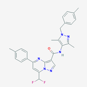 molecular formula C28H26F2N6O B453295 7-(difluoromethyl)-N-[3,5-dimethyl-1-(4-methylbenzyl)-1H-pyrazol-4-yl]-5-(4-methylphenyl)pyrazolo[1,5-a]pyrimidine-3-carboxamide 