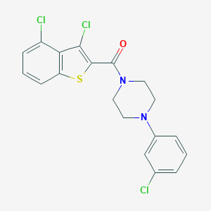 molecular formula C19H15Cl3N2OS B453298 1-(3-Chlorophenyl)-4-[(3,4-dichloro-1-benzothien-2-yl)carbonyl]piperazine 