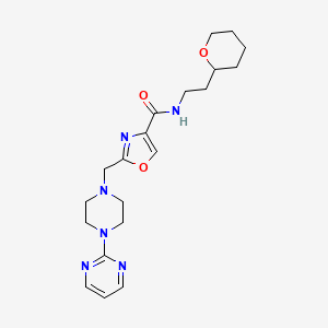 molecular formula C20H28N6O3 B4533114 2-{[4-(2-pyrimidinyl)-1-piperazinyl]methyl}-N-[2-(tetrahydro-2H-pyran-2-yl)ethyl]-1,3-oxazole-4-carboxamide 