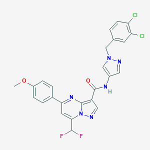 molecular formula C25H18Cl2F2N6O2 B453316 N-[1-(3,4-dichlorobenzyl)-1H-pyrazol-4-yl]-7-(difluoromethyl)-5-(4-methoxyphenyl)pyrazolo[1,5-a]pyrimidine-3-carboxamide 
