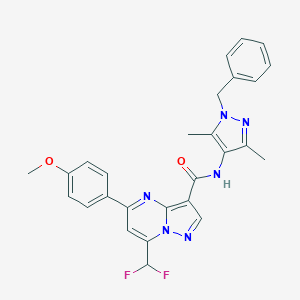molecular formula C27H24F2N6O2 B453317 N-(1-benzyl-3,5-dimethyl-1H-pyrazol-4-yl)-7-(difluoromethyl)-5-(4-methoxyphenyl)pyrazolo[1,5-a]pyrimidine-3-carboxamide 