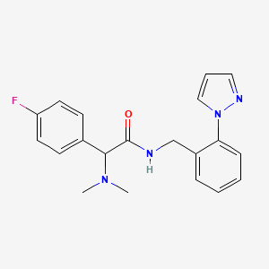 molecular formula C20H21FN4O B4533172 2-(dimethylamino)-2-(4-fluorophenyl)-N-[2-(1H-pyrazol-1-yl)benzyl]acetamide 